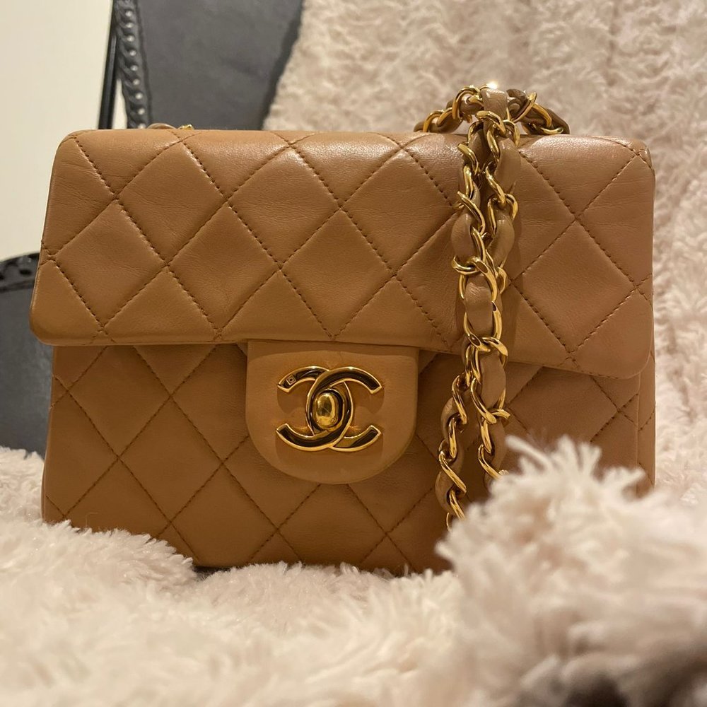 CHANEL LAMBSKIN LEATHER VINTAGE MINI SQUARE CLASSIC SINGLE FLAP SHOULDER BAG